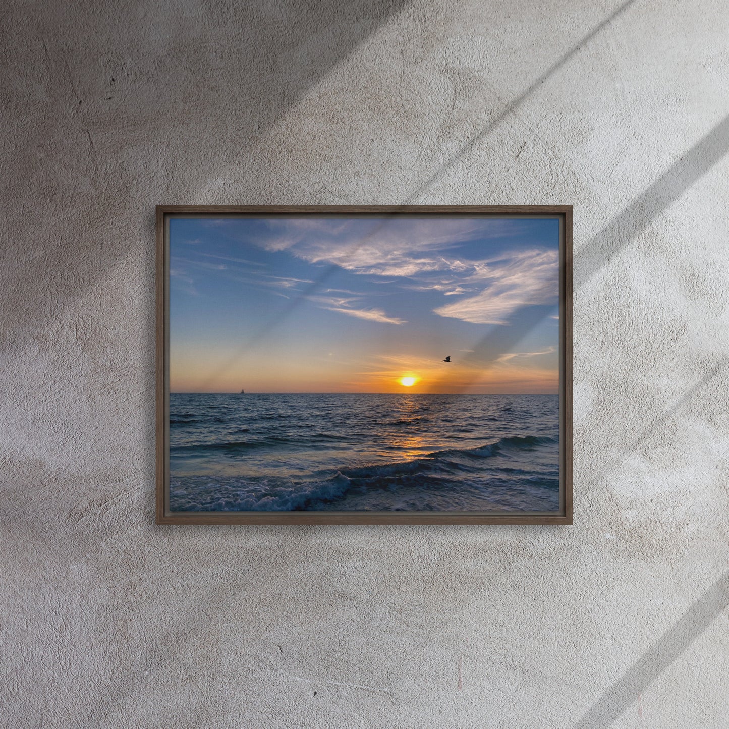 The Pelican Sunset (Framed Canvas)